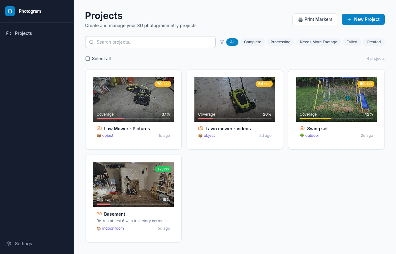 Project list with quality scores